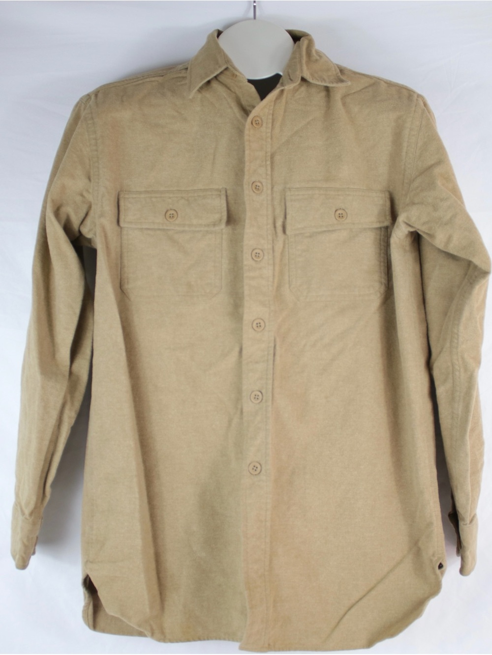 L.L. Bean Tan 100% Cotton Heavy Duty Long Sleeve Button Up Shirt Mens Size S